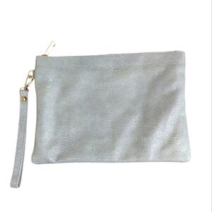 Metallic Laura Di Maggio Silver Snakeskin Iridescent Leather Clutch